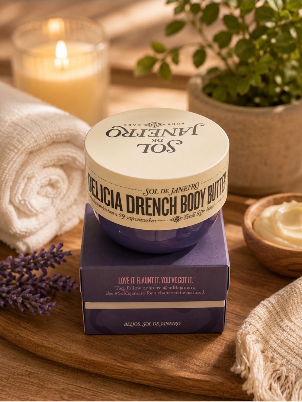 Sol de Janeiro Delicia Drench Body Butter - Cream Lid with Purple Jar